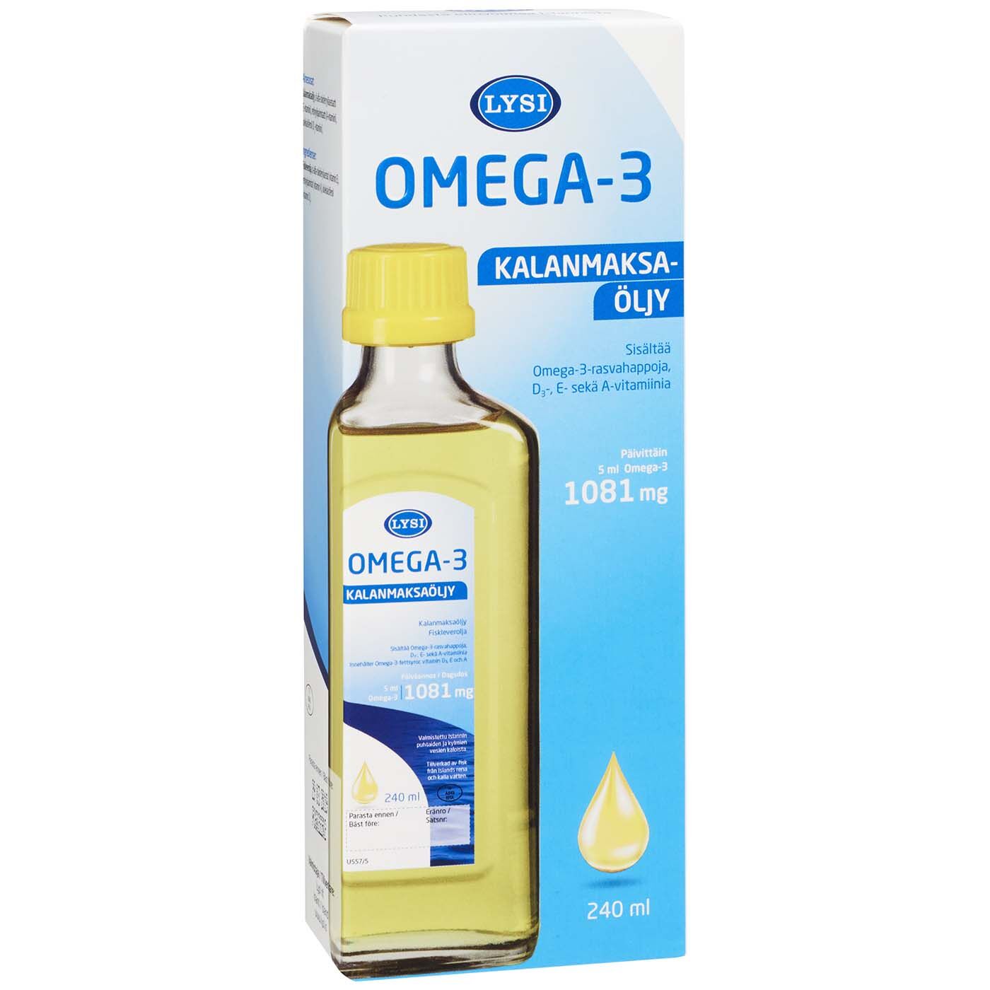 LYSI Omega-3 Kalanmaksaöljy 240 ml – Ilman suojapahvia- ERÄ