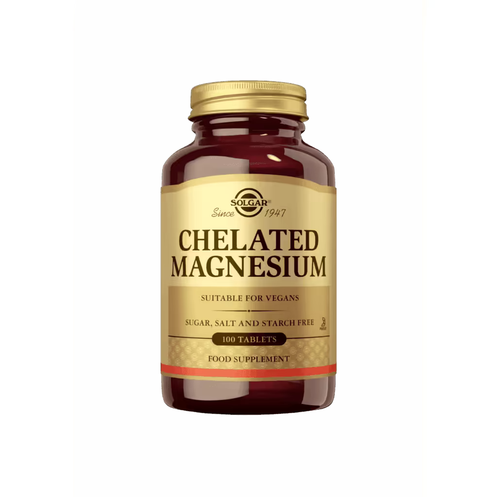 Magnesiumkelaatti Chelated Magnesium-bisglysinaatti 100 tabl, Solgar