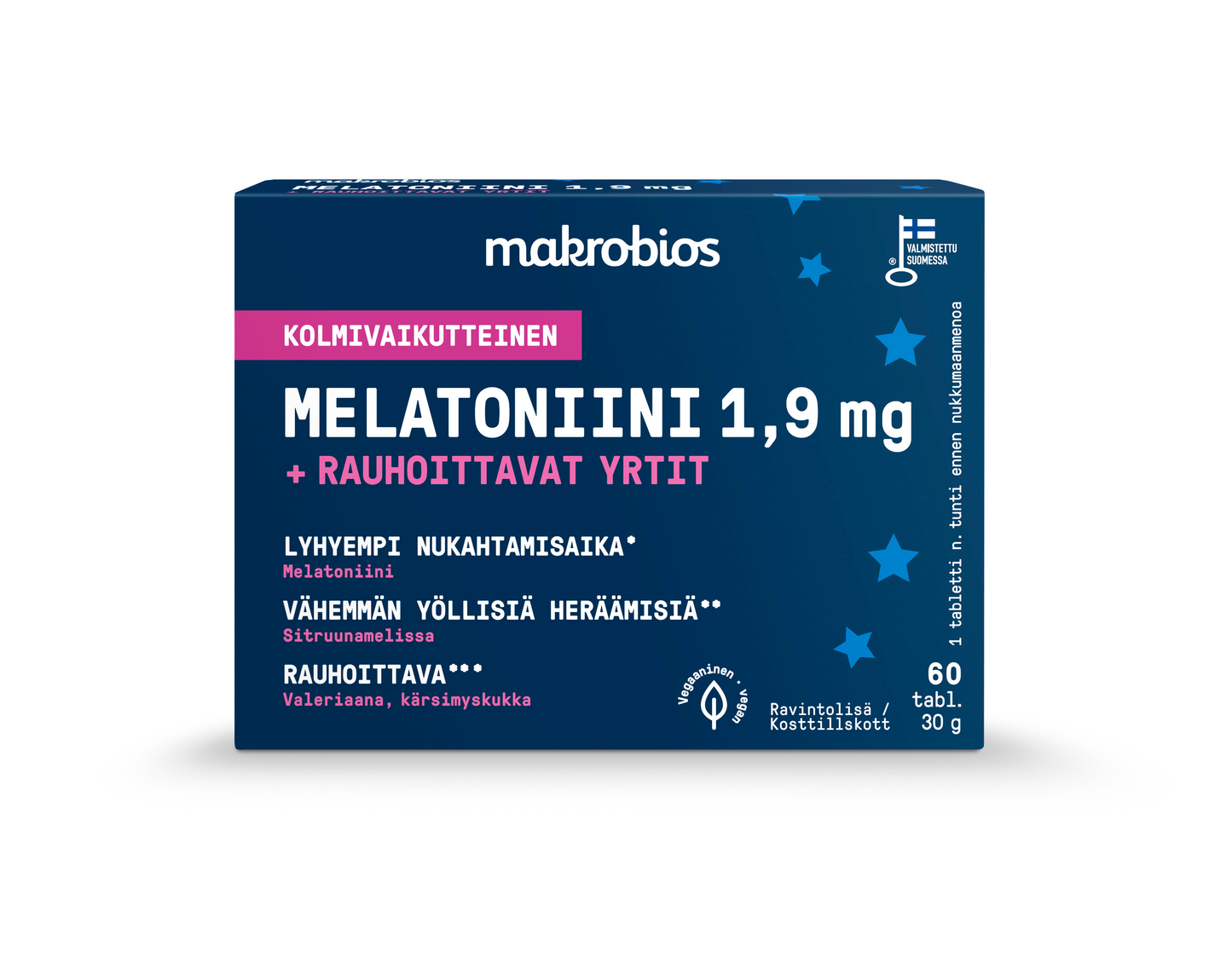 Melatoniini 1,9 mg + rauhoittavat yrtit 60 tabl, Makrobios