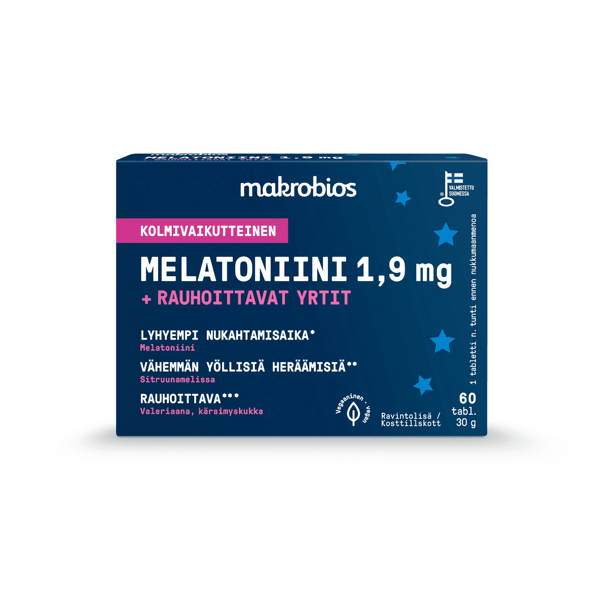 Melatoniini 1,9 mg + rauhoittavat yrtit 60 tabl, Makrobios