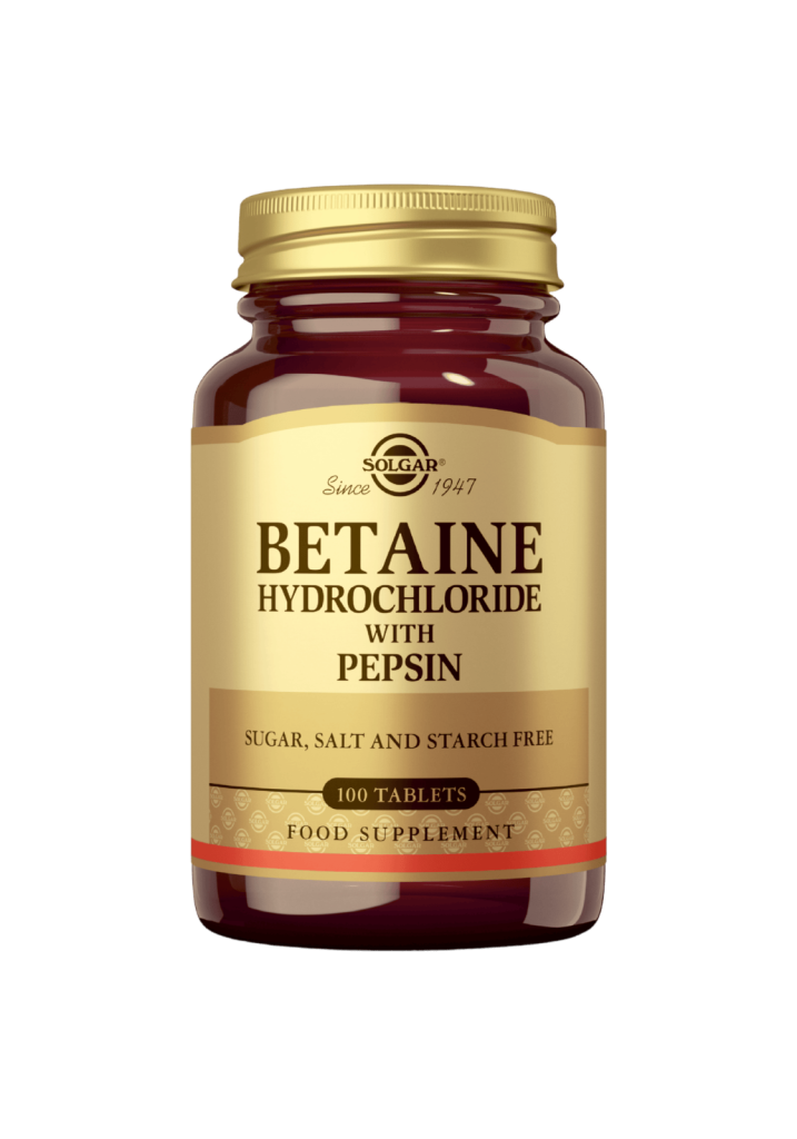 Betaiinihydrokloridi+Pepsiini-Suolahappo 100 tabl, Solgar