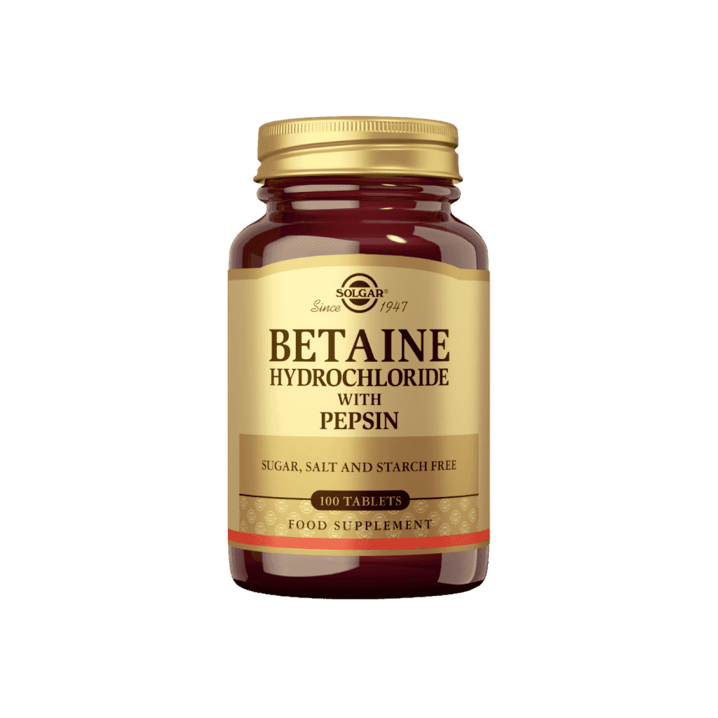 Betaiinihydrokloridi+Pepsiini-Suolahappo 100 tabl, Solgar
