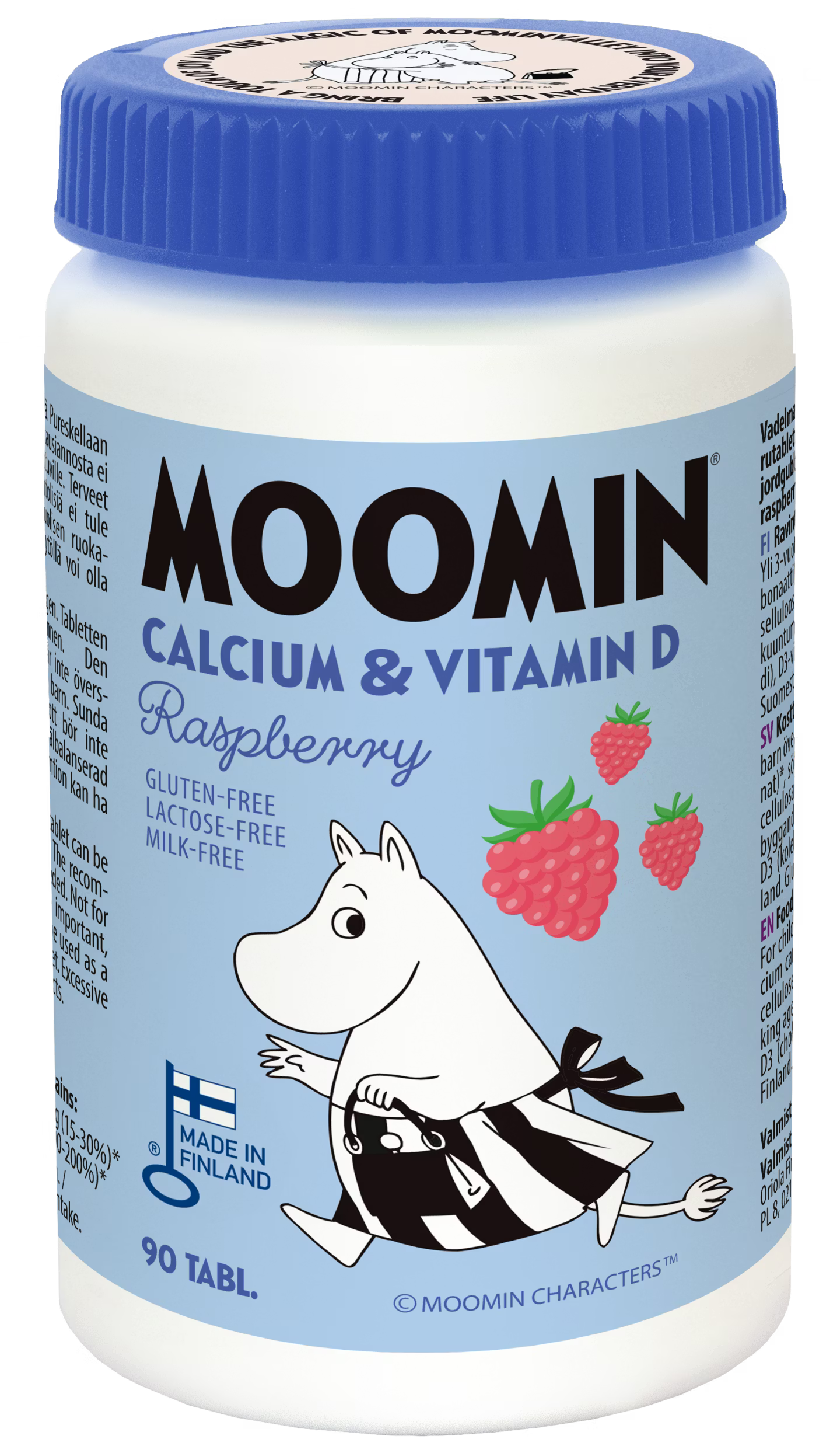 Moomin Kalsium 120 mg & D-vitamiini 5 µg vadelma 90purutabl.