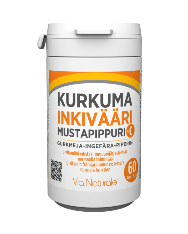 Kurkuma – Inkivääri – Mustapippuri + C-vitamiini 60tabl, Via Naturale