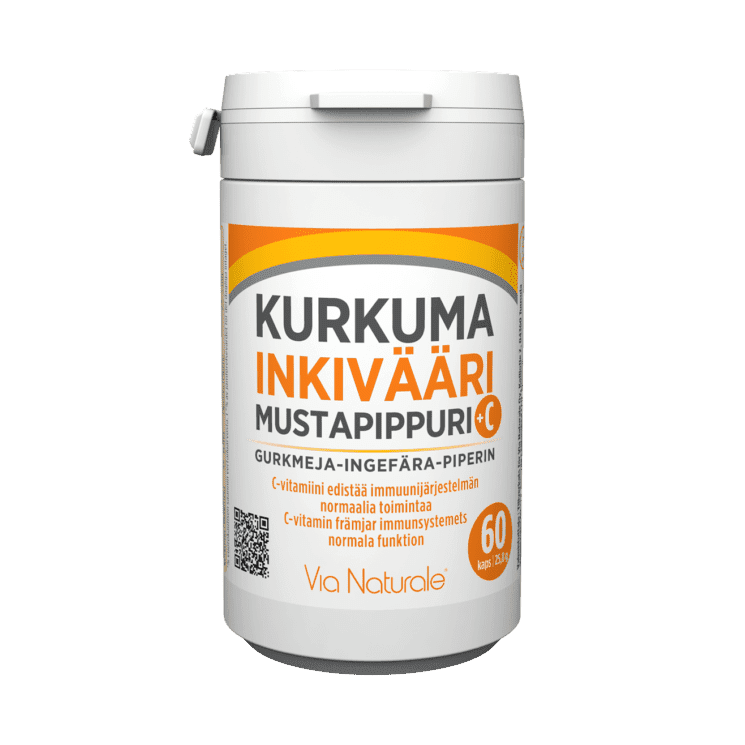 Kurkuma – Inkivääri – Mustapippuri + C-vitamiini 60tabl, Via Naturale