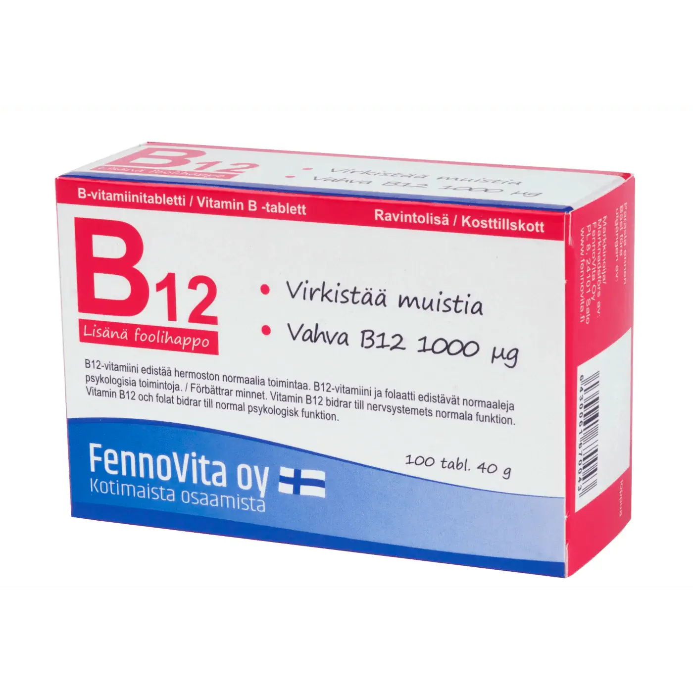 B12 vitamiini 1000µg+foolihappo 100 tabl, Fennovita
