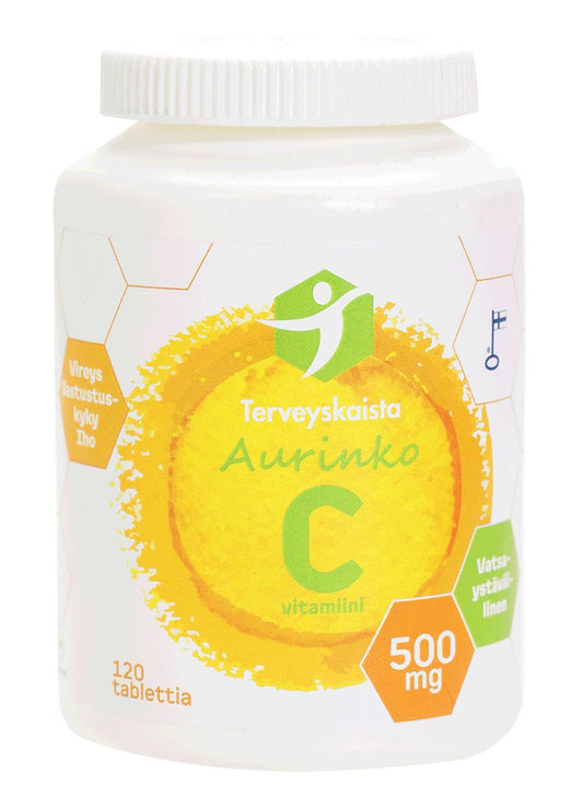 C-vitamiini 500mg Pitkävaikutteinen Aurinko C 120tabl., Terveyskaista