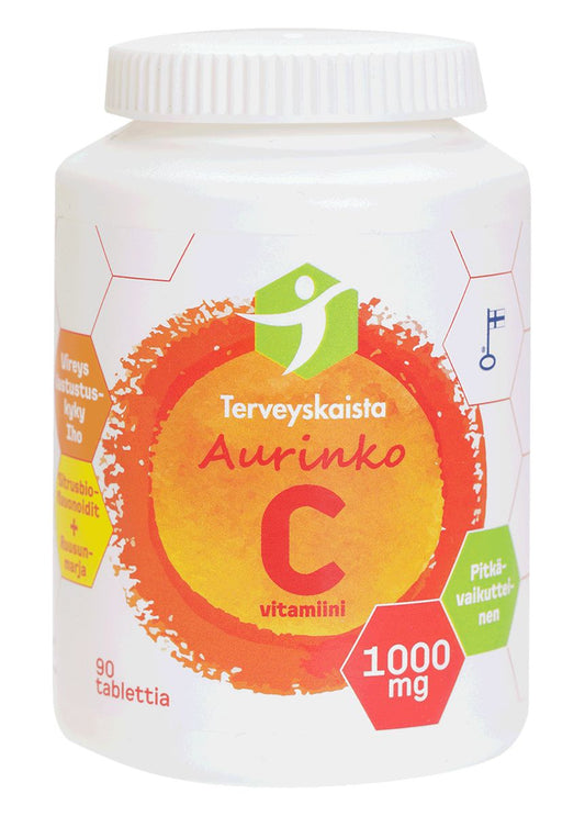 C-vitamiini 1000mg Pitkävaikutteinen Aurinko C 90tabl., Terveyskaista