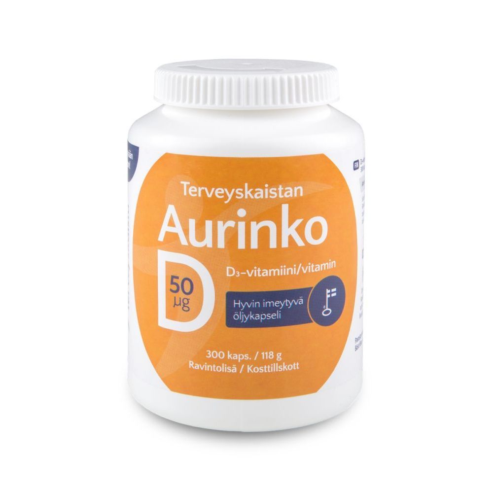 D-vitamiini Aurinko D3 50µg 300 kaps, Terveyskaista