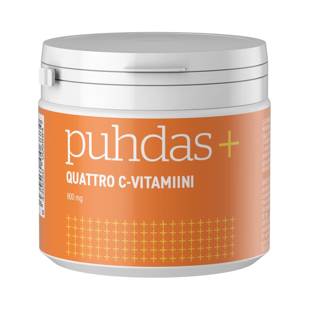 C-vitamiini Jauhe Quattro 800mg 200g, Puhdas+