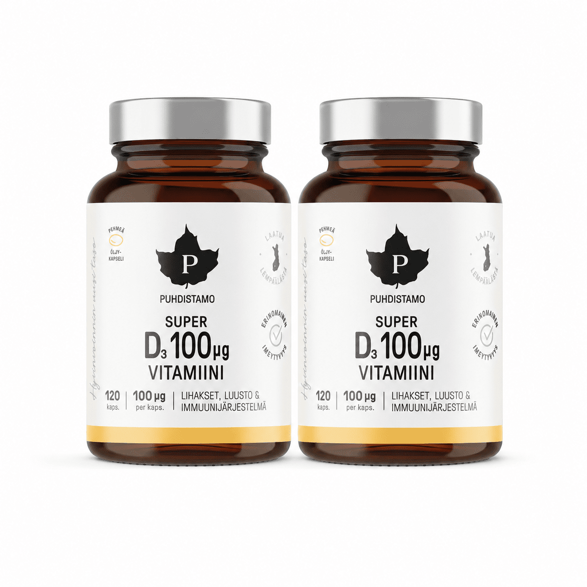 Super D-Vitamiini 100 μg 2 x 120 kaps, Säästöpakkaus, Puhdistamo