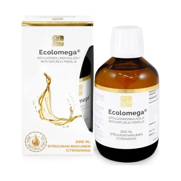 Ecolomega nestemäinen kalaöljy Sitruunan makuinen 200ml, Natura Media