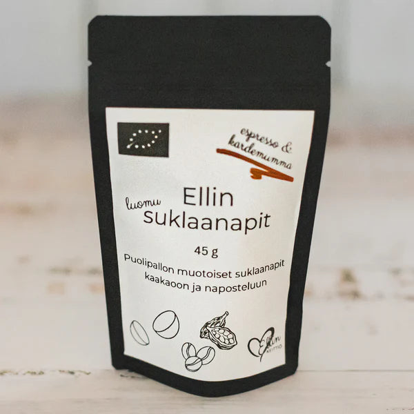 Ellin suklaanapit 90 %, espresso & kardemumma, Luomu 45 g, Ellin keittiö