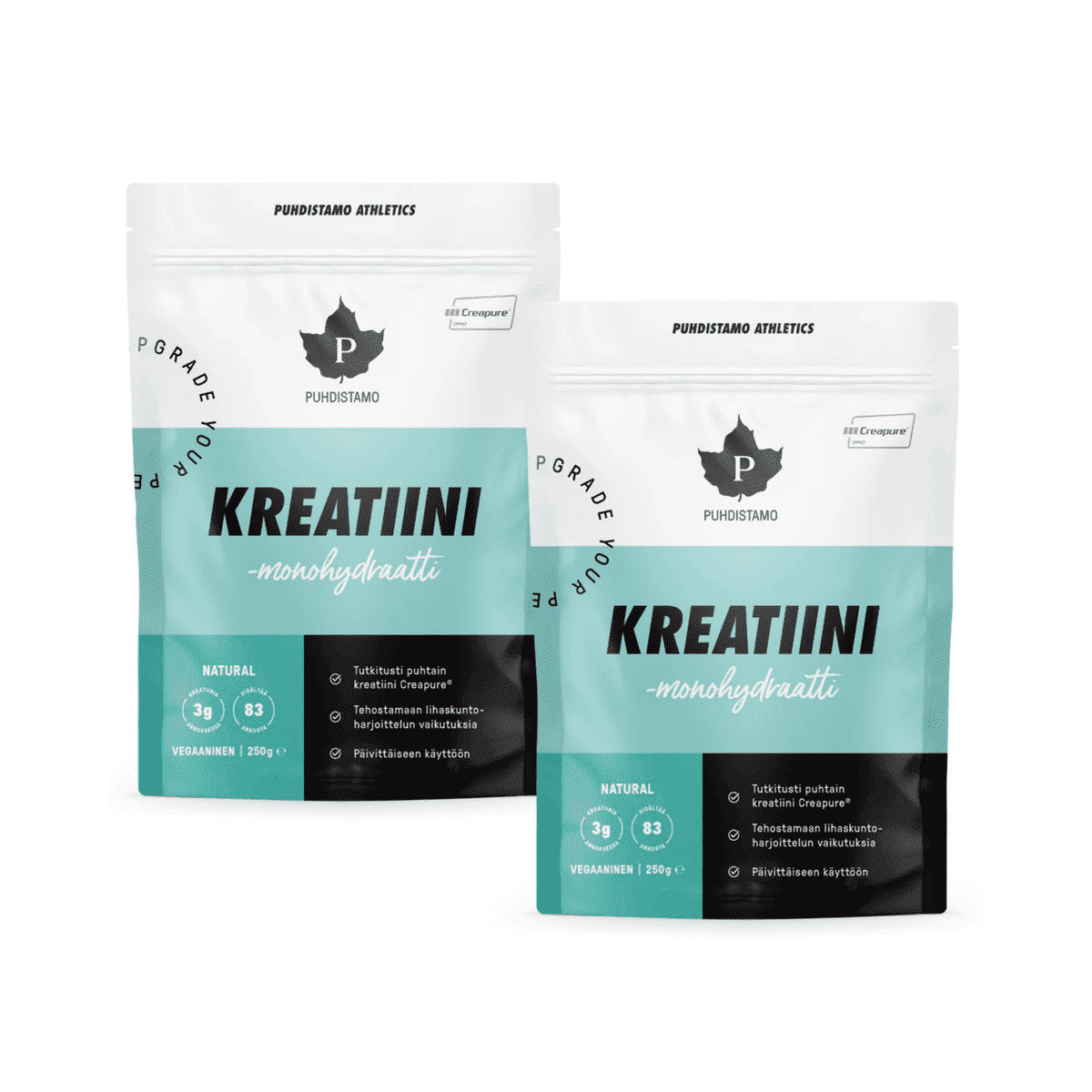 Kreatiini monohydraatti Natural 2 x 250 g, Säästöpakkaus, Puhdistamo