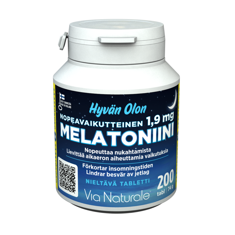 Hyvän Olon Nopeavaikutteinen Melatoniini 1,9 mg 200tabl, VIa Naturale