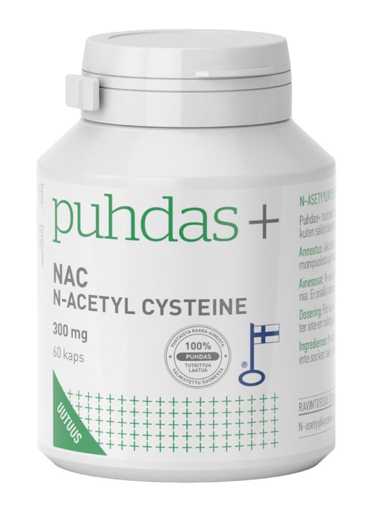 NAC N-Asetyyli Cysteine 300mg 60kaps., Puhdas+