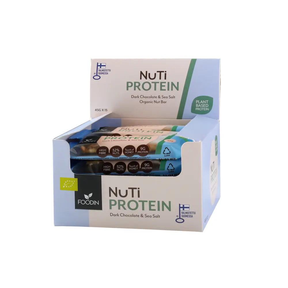 NUTI Protein, Dark Chocolate & Sea Salt, Luomu 45g x 15kpl, Foodin - Säästöpakkaus