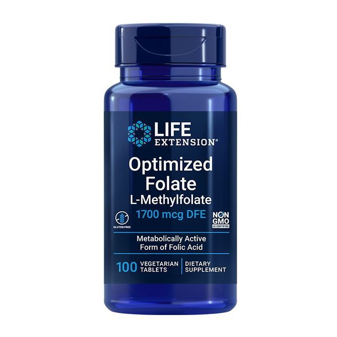 Folaatti Optimized Folate 1700µg 100 vegekaps, Life Extension