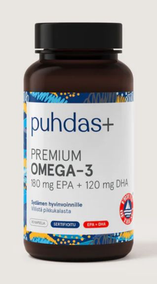 Omega-3 Premium EPA 180mg DHA 120mg 160kaps., Puhdas+