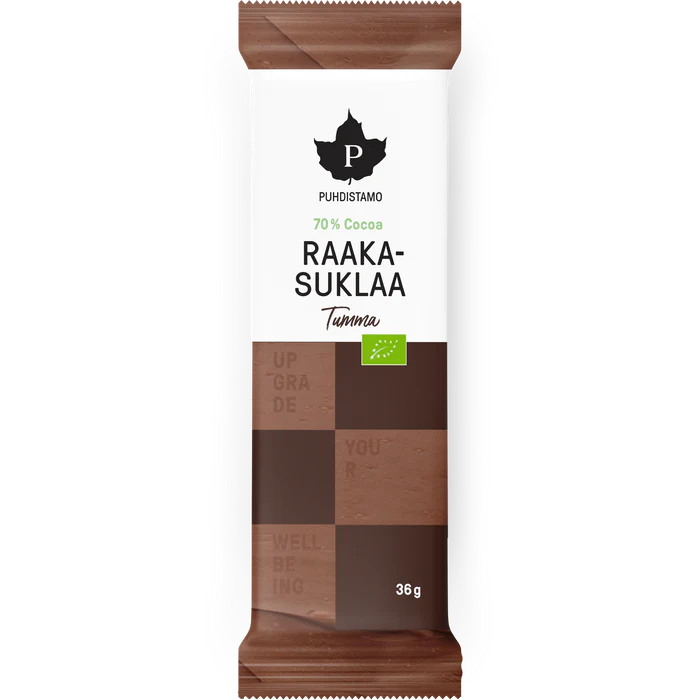 Raakasuklaa tumma luomu 36g, Puhdistamo