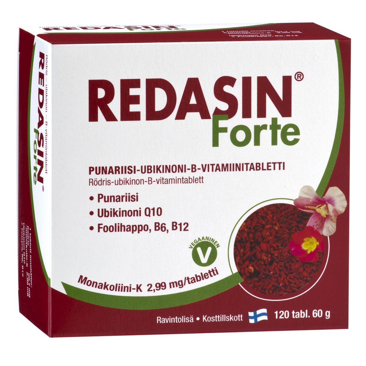 Redasin Forte Punariisi + Q10 Foolihappo B6 ja B12 120vegetabl.