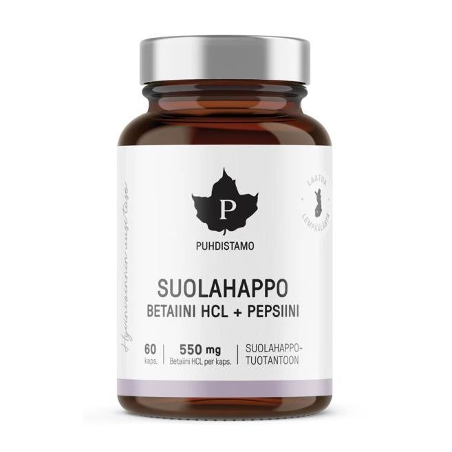 Suolahappo Betaiini HCL+Pepsiini 60 kaps, Puhdistamo