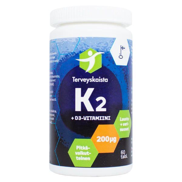 K2-vitamiini 200µg+ D3-vitamiini 50µg 60 tabl, Terveyskaista