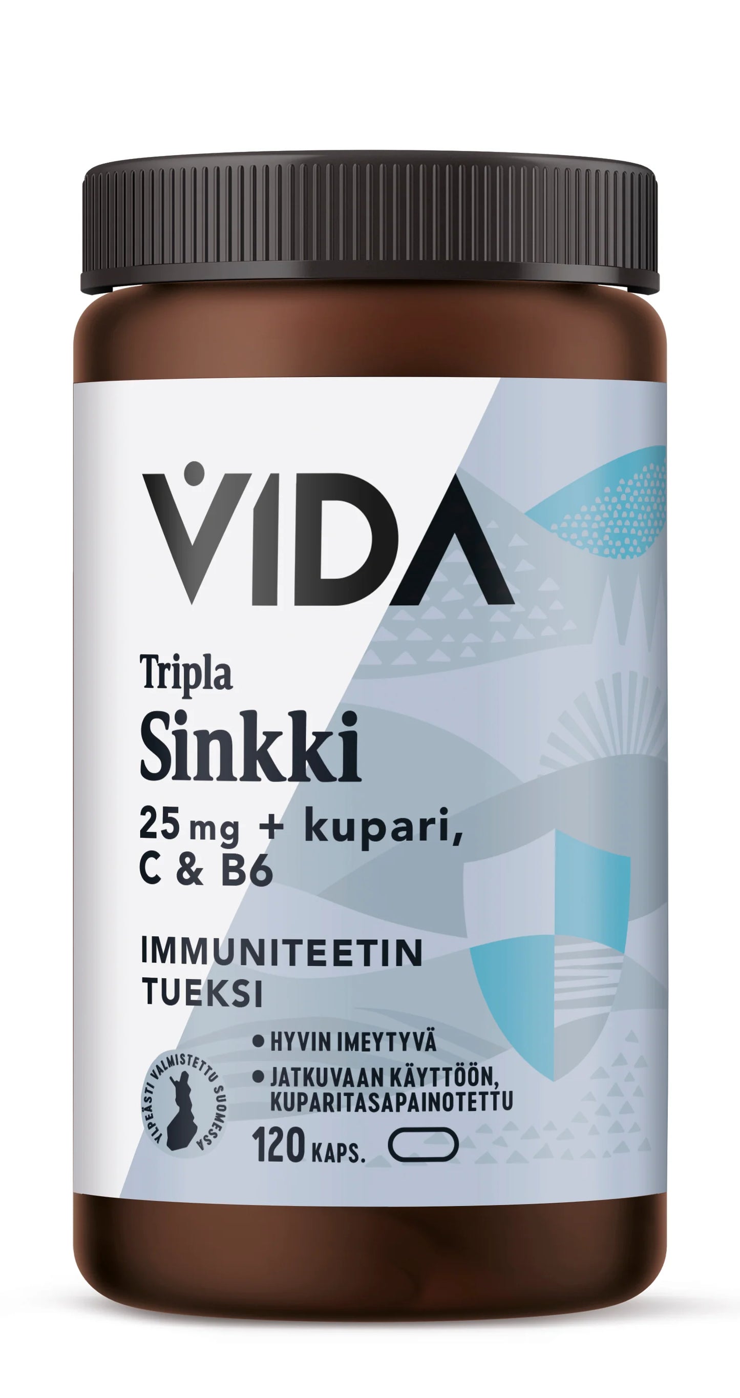 Vida Tripla Sinkki 25 mg + Kupari, C & B6 120 kaps.