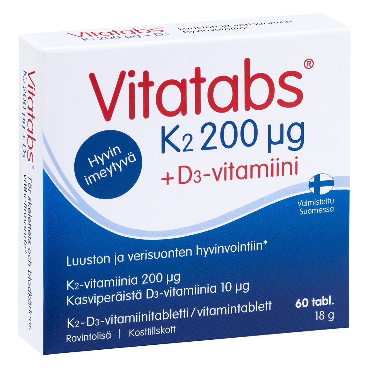 Vitatabs® K2 200 µg + D3-vitamiini 60 tabl.