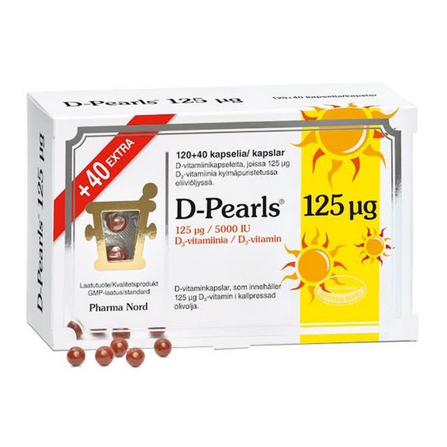 D-Pearls 125µg 120+40kpl D-vitamiini D3, Pharma Nord