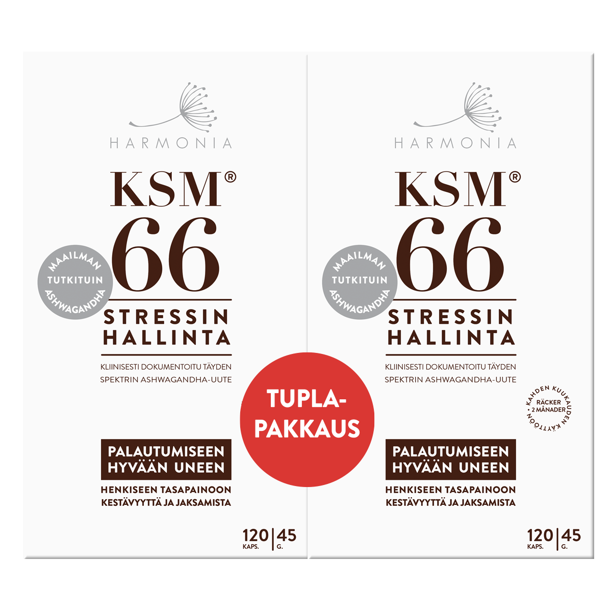KSM66 Ashwagandha luomu 120+120 kaps, tuplapkt, Harmonia