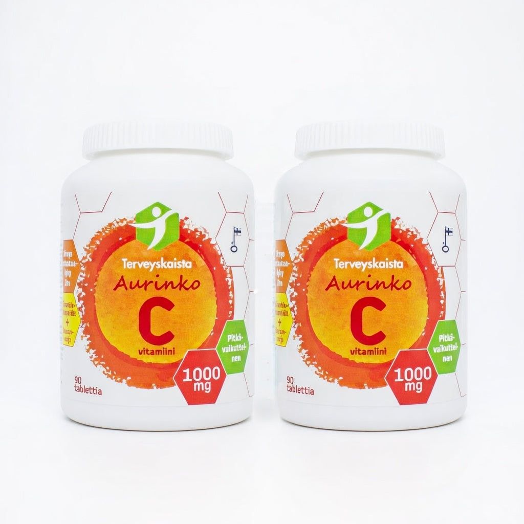 C-vitamiini 1000mg, Pitkävaikutteinen Aurinko C 2x90 tabl, Säästöpakkaus Terveyskaista
