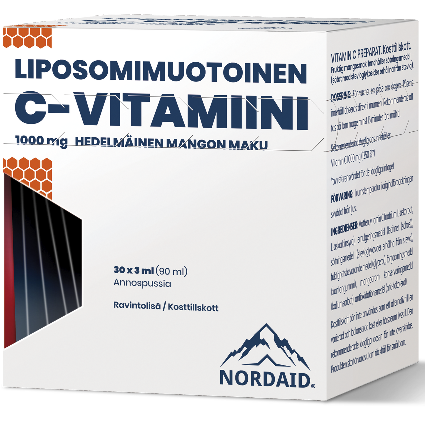 Liposomaalinen C-vitamiinigeeli 1000 mg 90ml, 30pssx3ml, NordAid