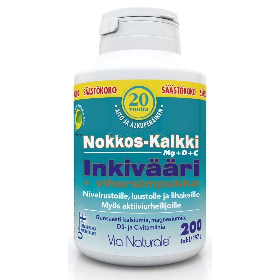 Nokkos-Kalkki Inkivääri+Vihersimpukka 200kpl, Via Naturale