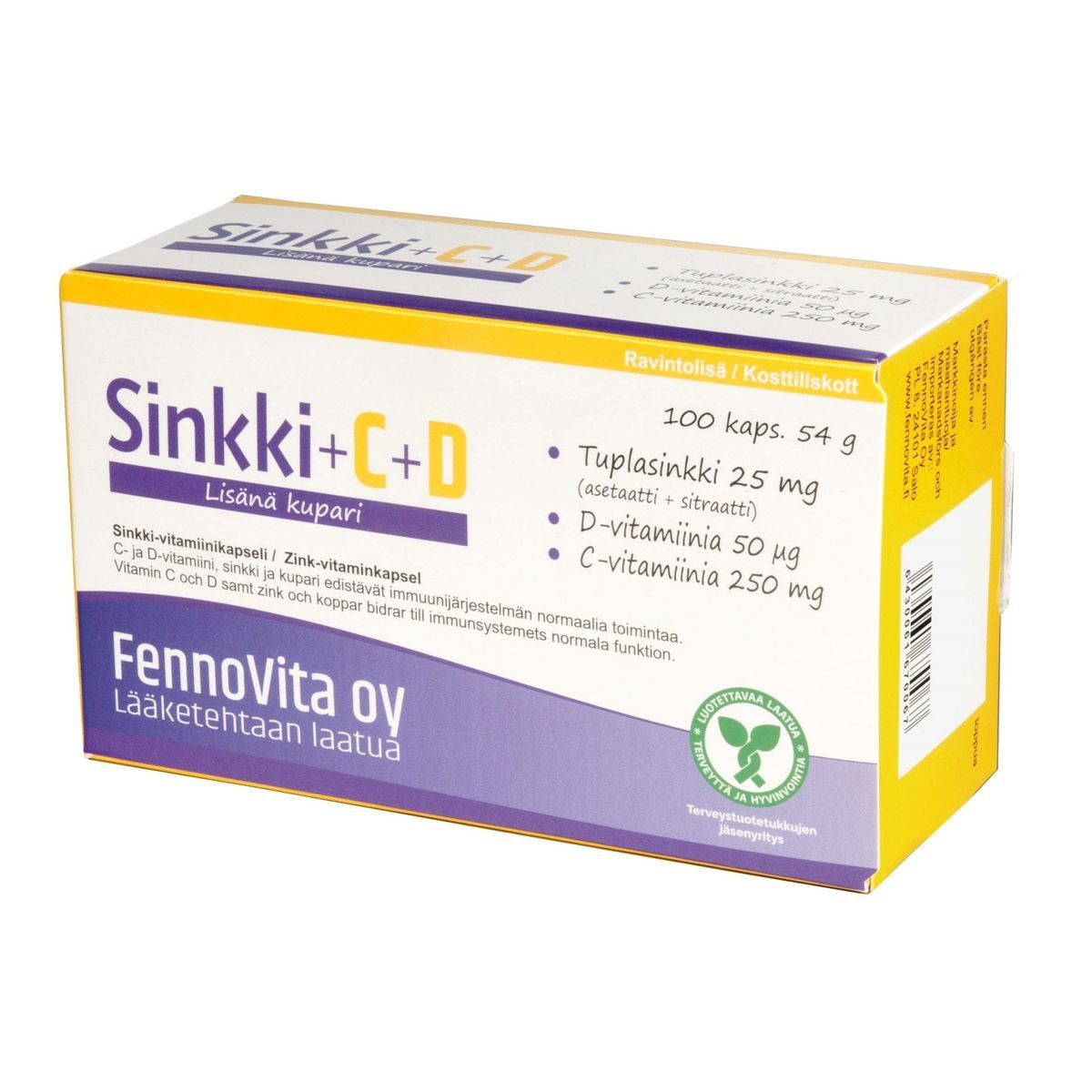Sinkki 25mg+C+D vitamiini 100 kaps, Fennovita