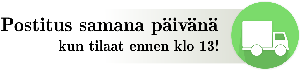 Nopea toimitus jopa saman päivän aikana kun tilaat ennen klo 13.