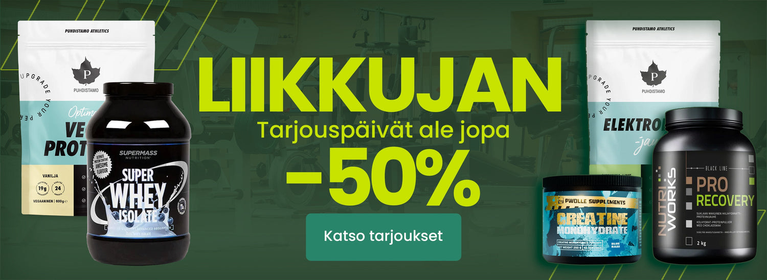 Lisäravinteet jopa -50 % – Liikkujan tarjouspäivät 31.3.-26.4.
