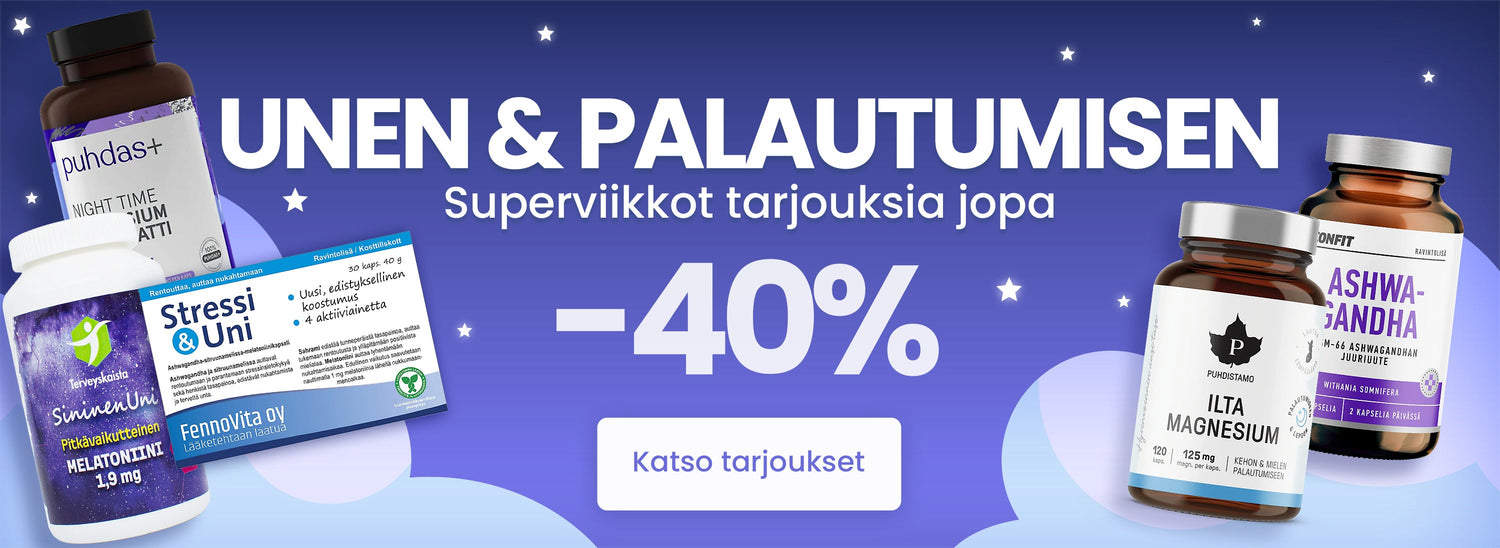 Tue palautumista ja laadukasta unta luonnollisesti, Ale voimassa 8.3.2026 asti!