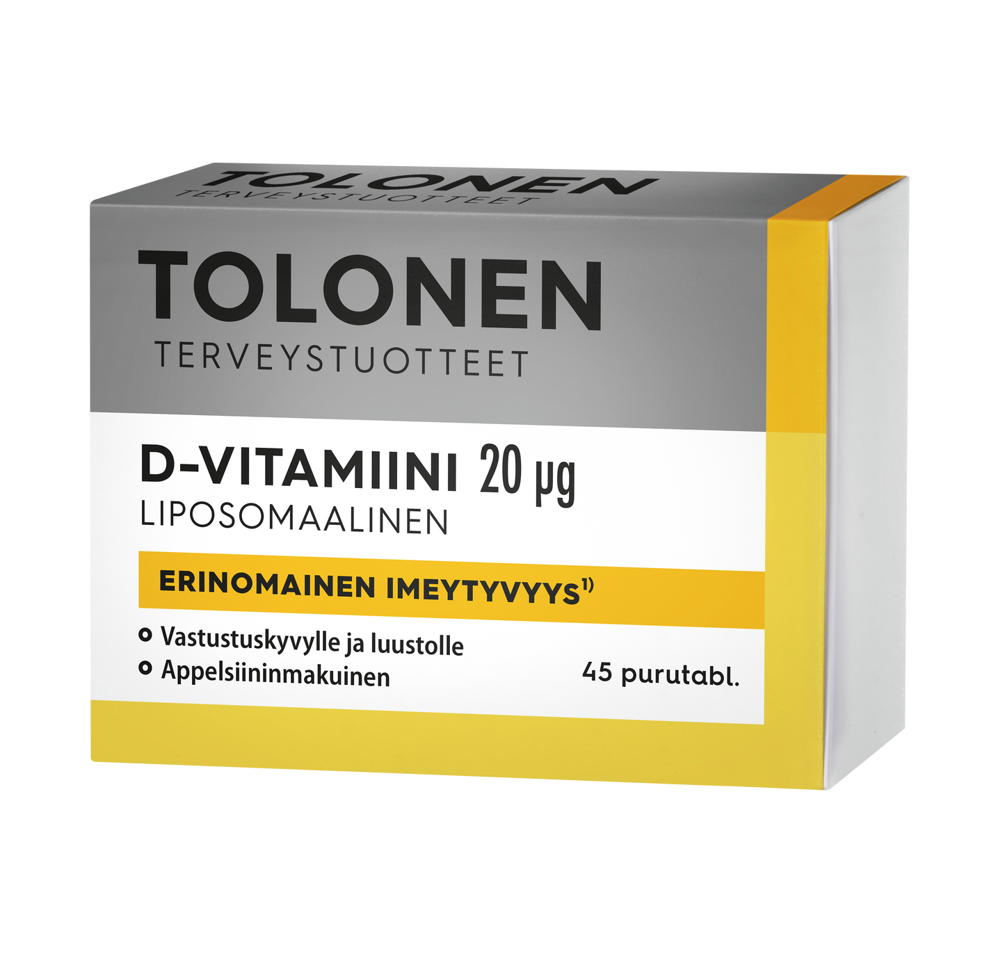 D3-vitamiini Liposomaalinen 20 µg 45purutabl, Tolonen