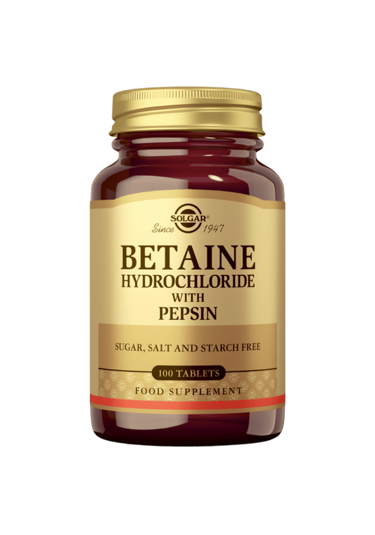 Betaiinihydrokloridi+Pepsiini-Suolahappo 100 tabl, Solgar