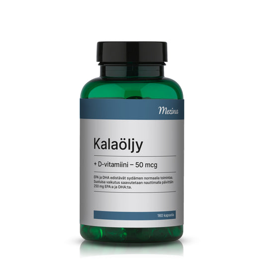 Kalaöljy + D-vitamiini 50 mcg 160 kaps, Mezina