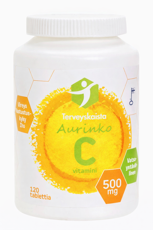 C-vitamiini 500mg Pitkävaikutteinen Aurinko C 120 tabl, Terveyskaista