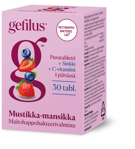 Gefilus C+Sinkki Mustikka-mansikka purutabletti 30 tabl, Oriola