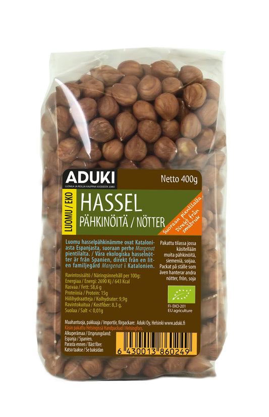 Hasselpähkinä luomu 400g, Aduki