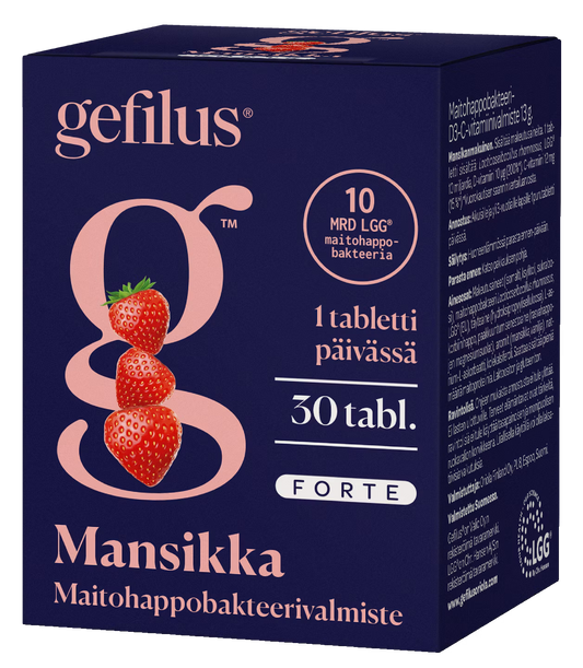 Gefilus® Forte  mansikka maitohappobakteeri 10mrd, 30 purutabl.
