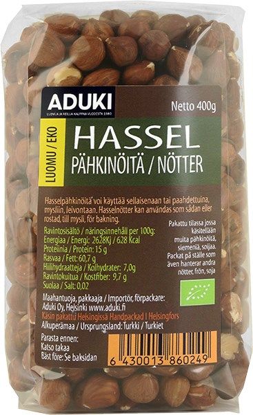 Hasselpähkinä luomu 400g, Aduki