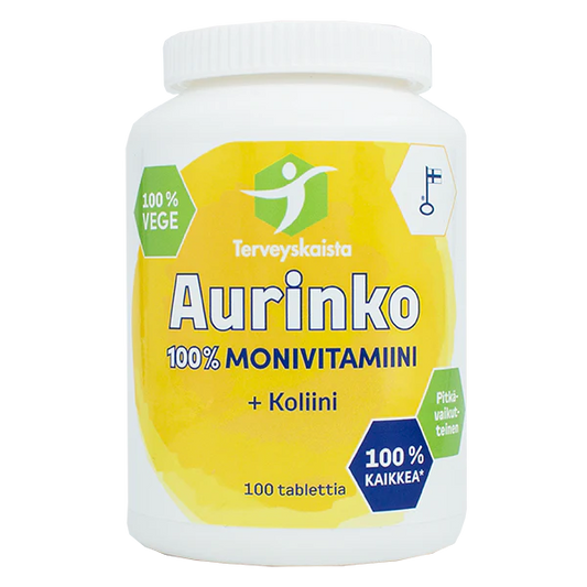 Aurinko100% Monivitamiini + koliini 100 tabl, Terveyskaista