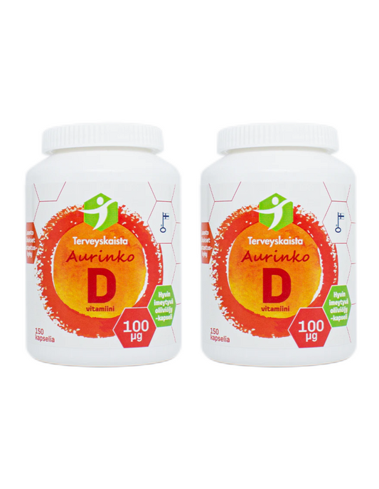 D-vitamiini Aurinko D3 100µg  300 kaps (2x150kaps), Terveyskaista