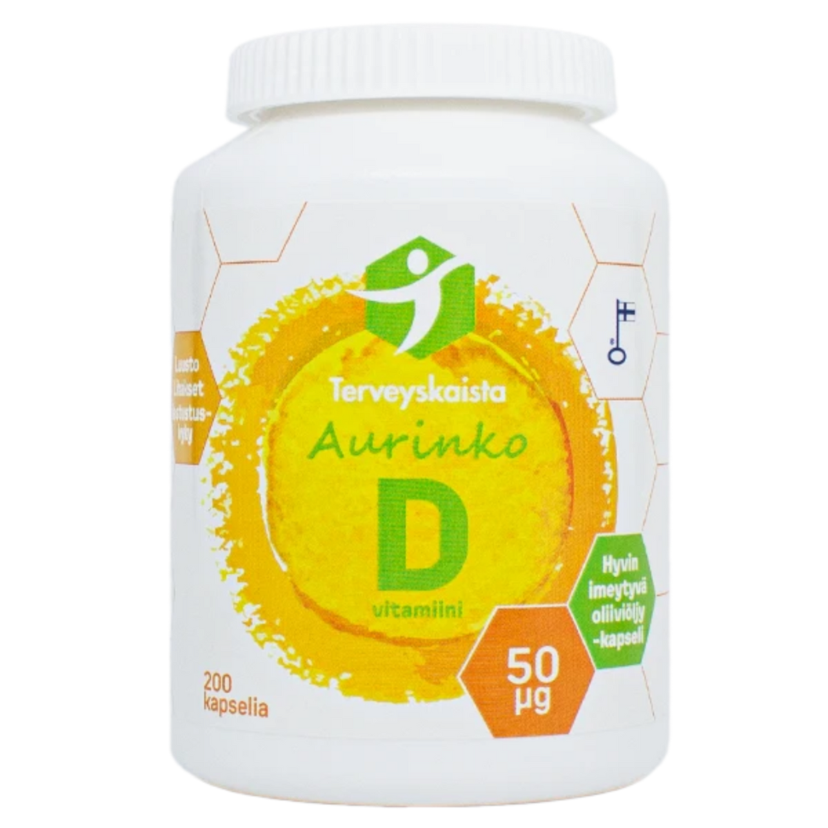 D-vitamiini Aurinko D3 50µg Extra virgin oliiviöljyssä 200 kaps, Terveyskaista