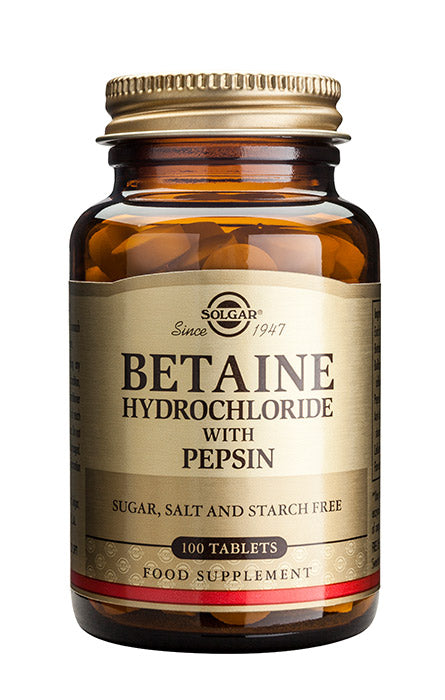 Betaiinihydrokloridi+Pepsiini Suolahappo 100tabl., Solgar